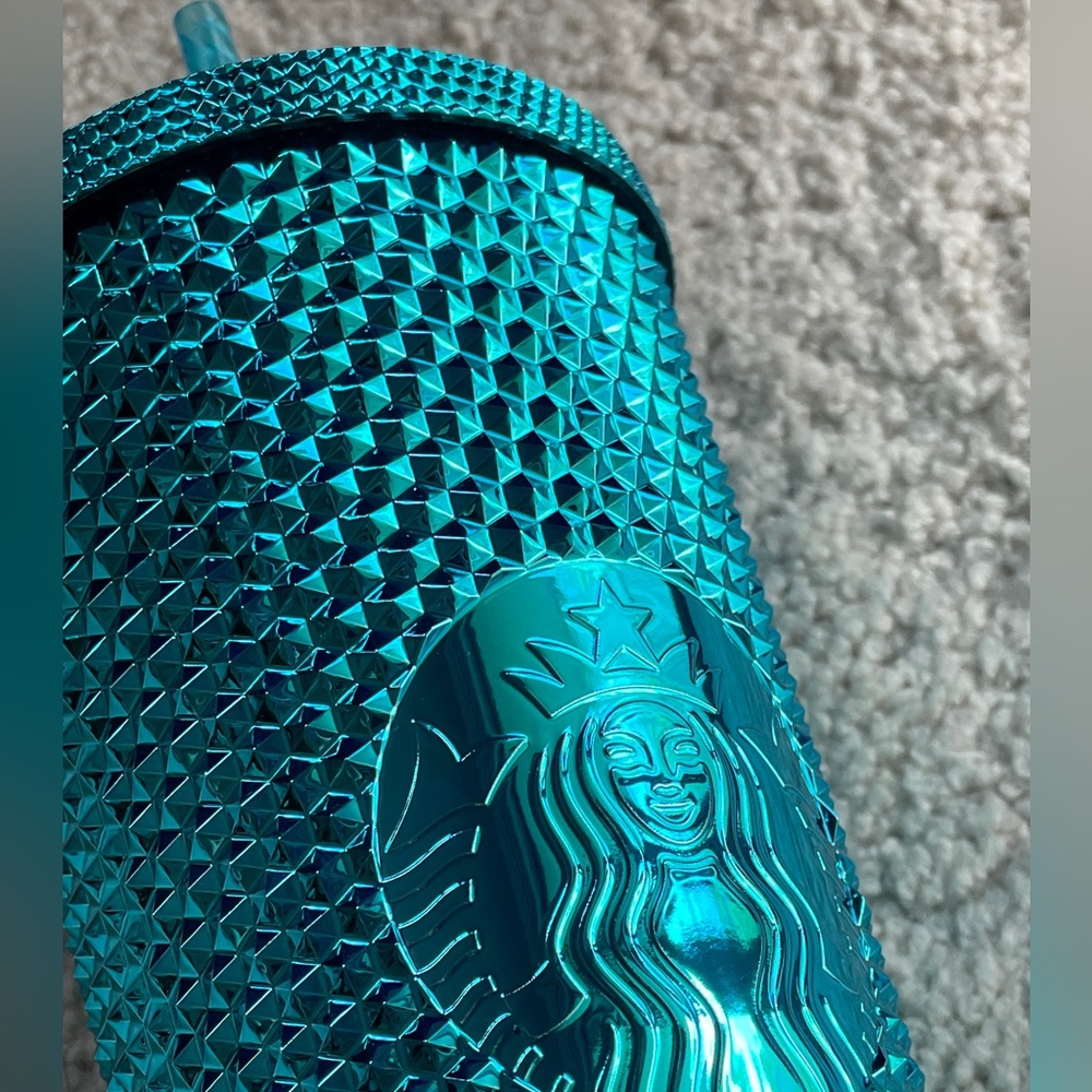 Starbucks, Metallic Turquoise Blue Tumbler, Venti, NEW, Studded, Chrome, Bling - Picture 8 of 9